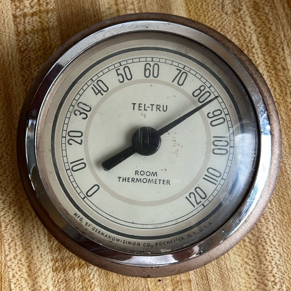 Vintage Deco Germanow-Simon Tel-Tru Chrome and Metal Thermometer Works